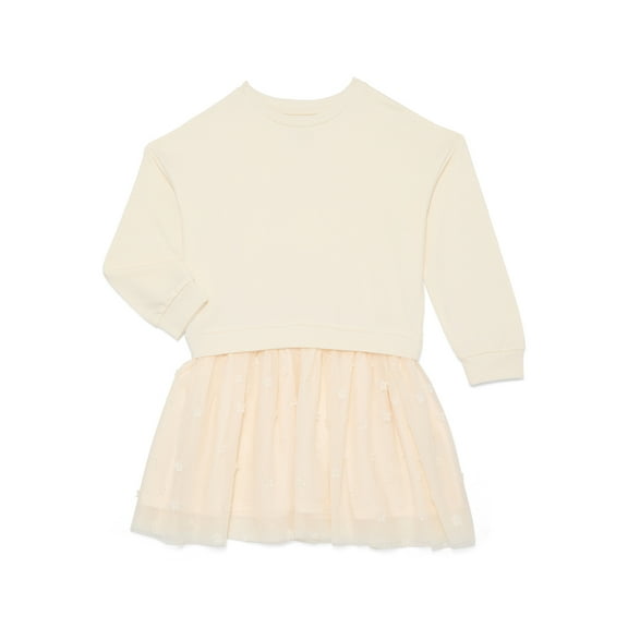 Wonder Nation Girls Sweatshirt Dress with Long Sleeves, Sizes 4-10