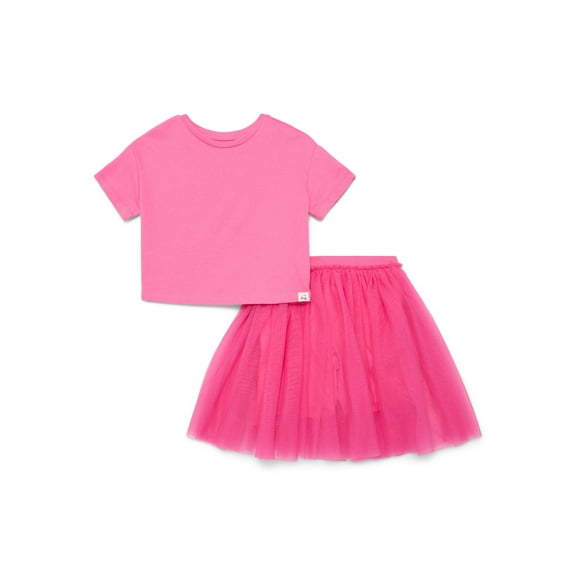 Wonder Nation Little Girls Boxy Tee and Tutu Skirt Set, 2-Piece, Sizes 4-10