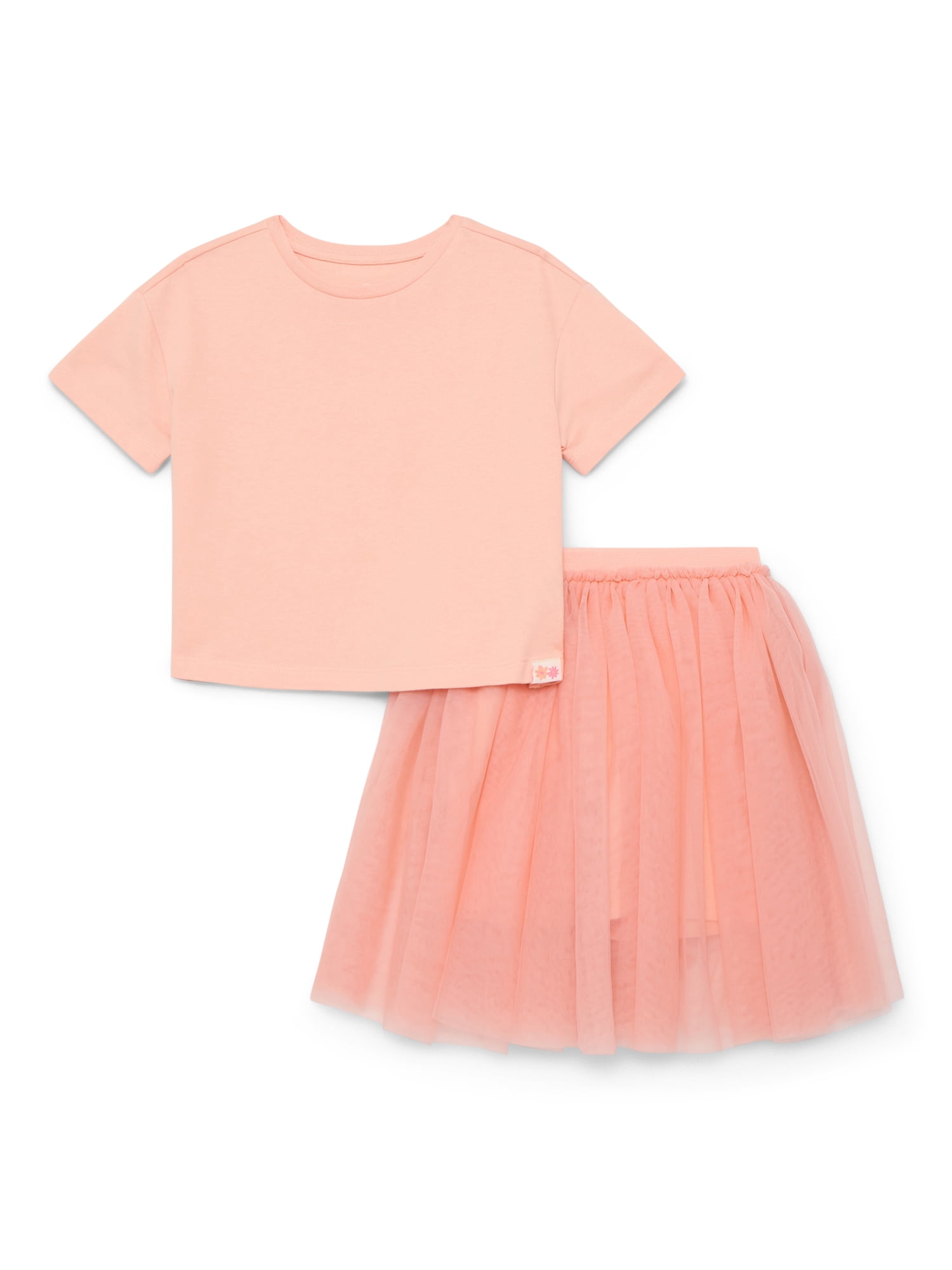 Wonder Nation Little Girls Boxy Tee and Tutu Skirt Set, 2-Piece, Sizes 4-10