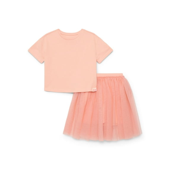 Wonder Nation Little Girls Boxy Tee and Tutu Skirt Set, 2-Piece, Sizes 4-10