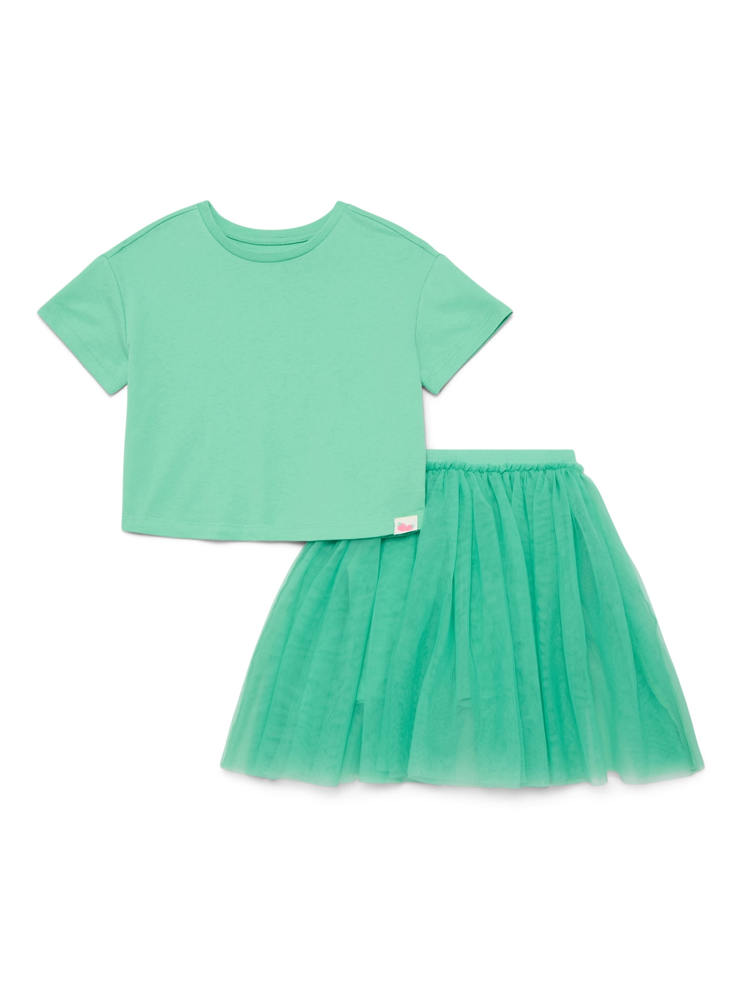 Wonder Nation Little Girls Boxy Tee and Tutu Skirt Set, 2-Piece, Sizes 4-10