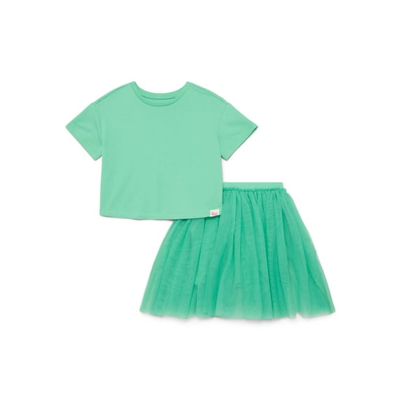 Wonder Nation Little Girls Boxy Tee and Tutu Skirt Set, 2-Piece, Sizes 4-10