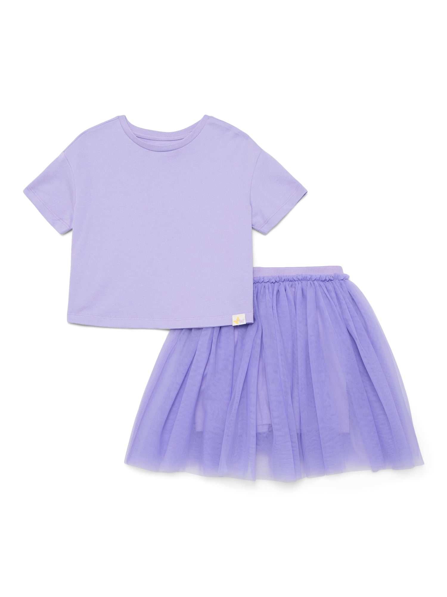 Wonder Nation Little Girls Boxy Tee and Tutu Skirt Set, 2-Piece, Sizes 4-10