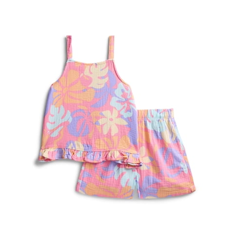 Girls Textured Woven Cotton Top and Shorts Outfit Set, 2-Piece, Sizes 4-10