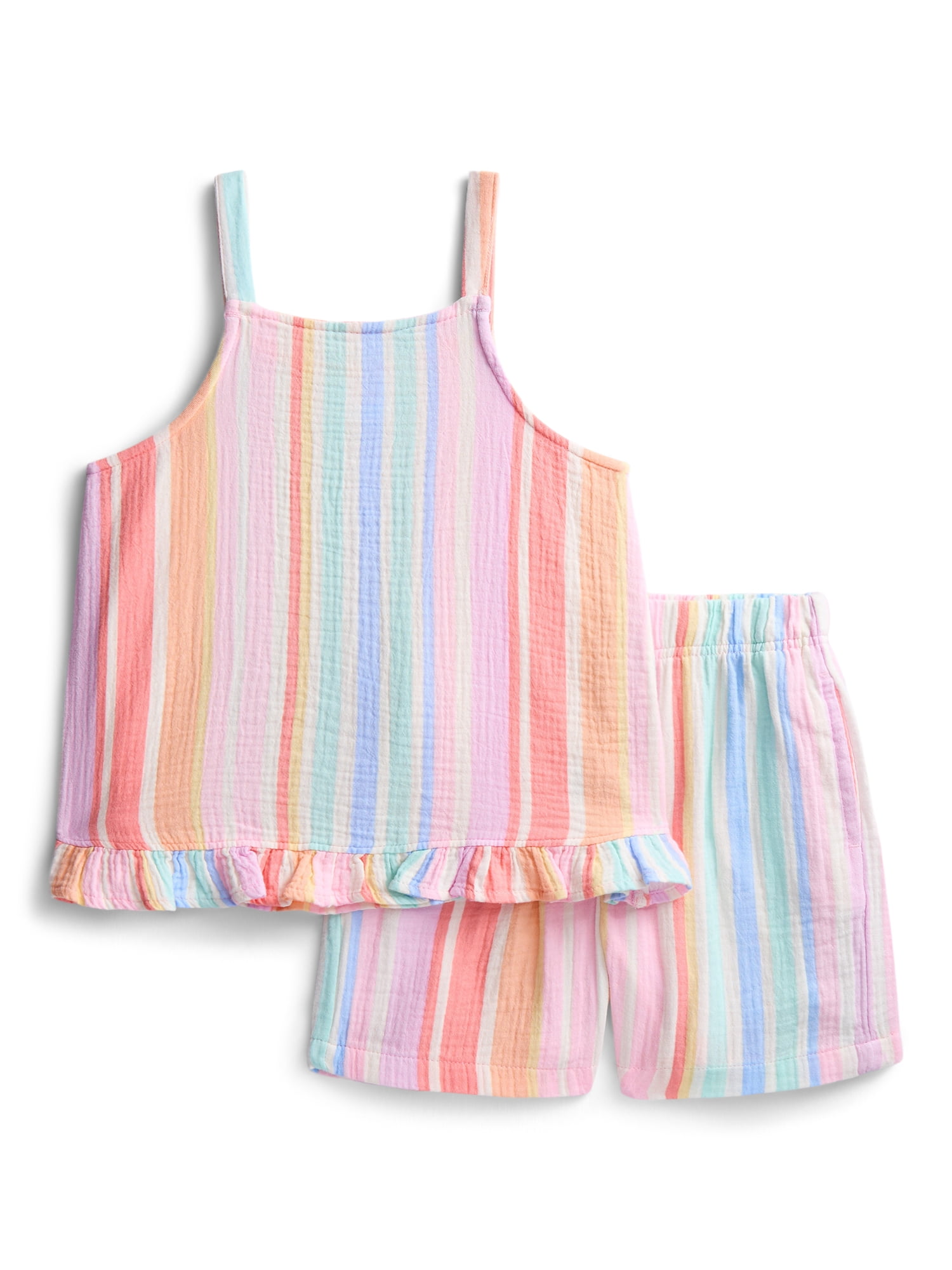 Wonder Nation Girls Textured Woven Cotton Top and Shorts Outfit Set, 2-Piece, Sizes 4-10