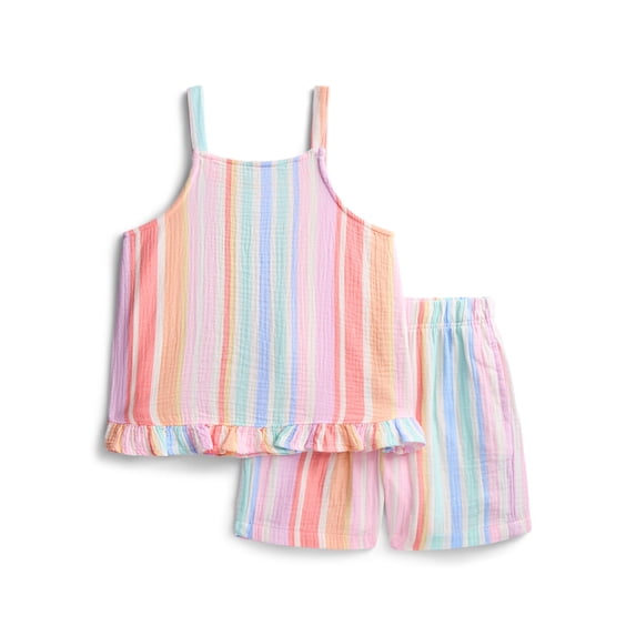 Wonder Nation Girls Textured Woven Cotton Top and Shorts Outfit Set, 2-Piece, Sizes 4-10