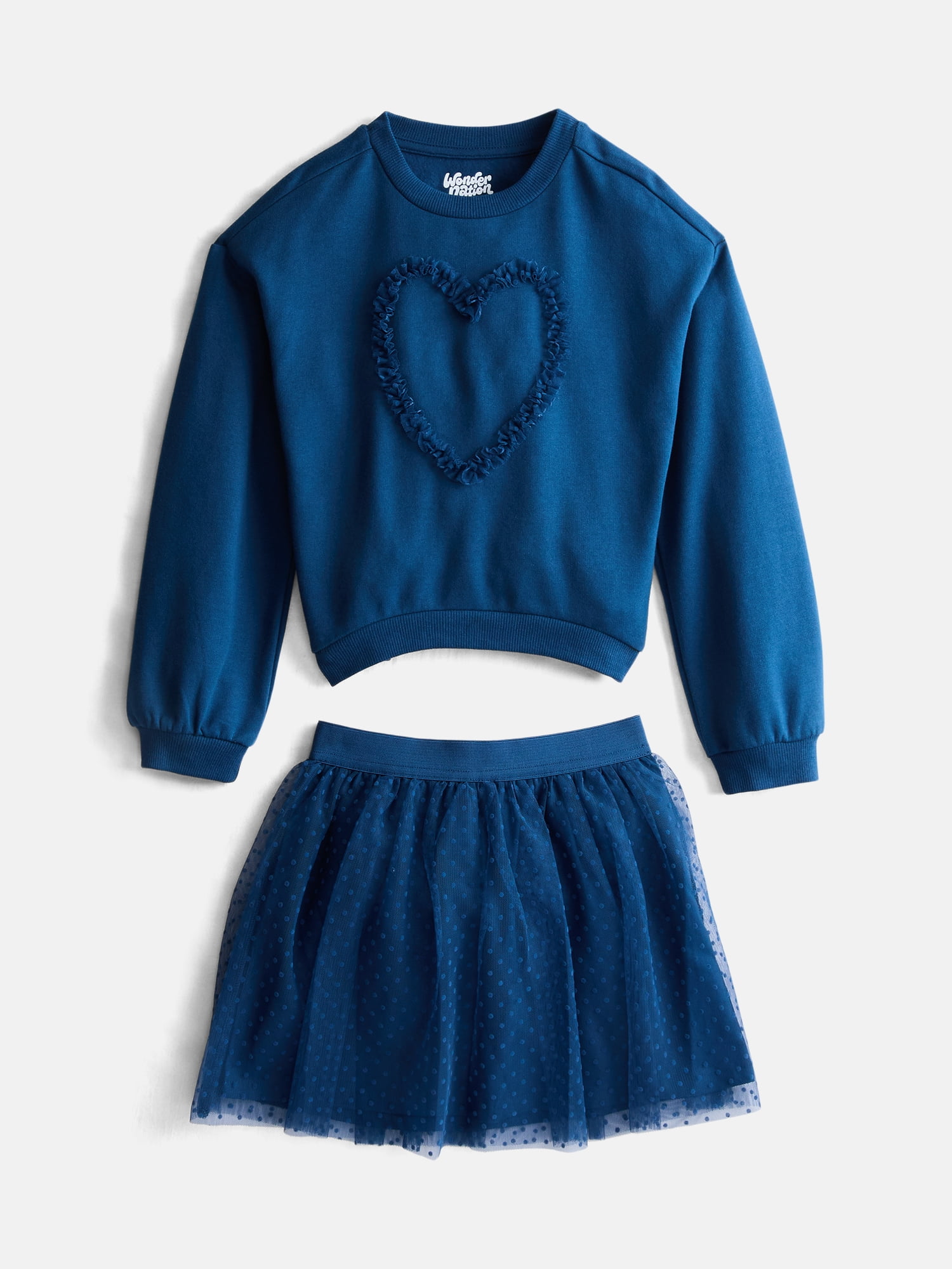 Wonder Nation Little Girls Fleece Sweatshirt and Tutu Skirt Set, 2-Piece, Sizes 4-10