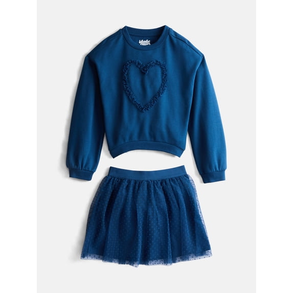 Wonder Nation Little Girls Fleece Sweatshirt and Tutu Skirt Set, Sizes 4-10, 2-Piece