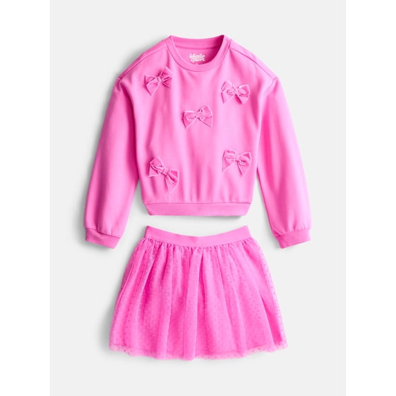 Wonder Nation Little Girls Fleece Sweatshirt and Tutu Skirt Set, Sizes 4-10, 2-Piece
