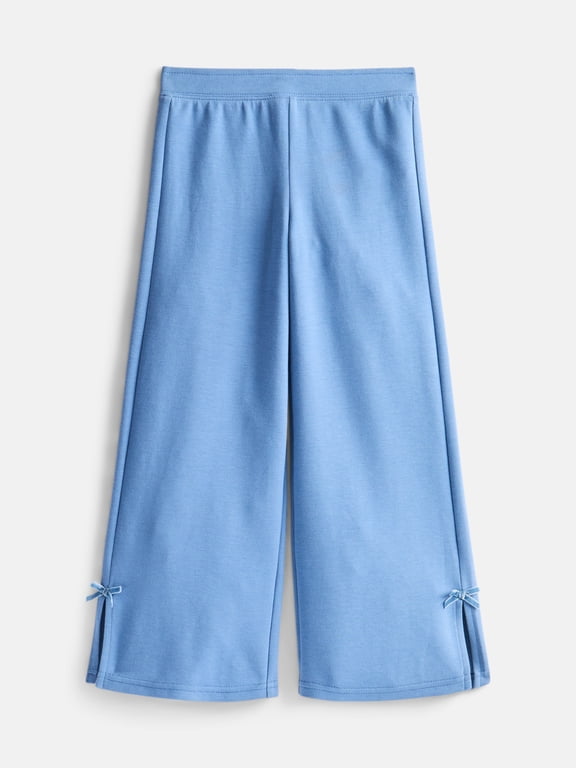 Girl Wide Leg Pants with Side Slits and Bows, Sizes 4-10