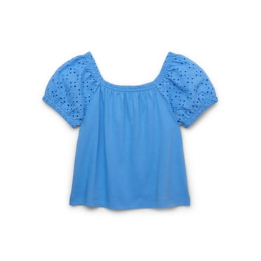 Wonder Nation Little Girls & Big Girls Eyelet Puff Sleeve Top, Sizes 4-18 & Plus