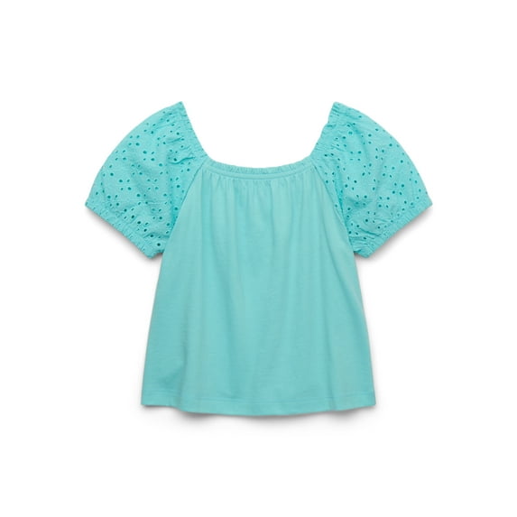 Wonder Nation Little Girls & Big Girls Eyelet Puff Sleeve Top, Sizes 4-18 & Plus