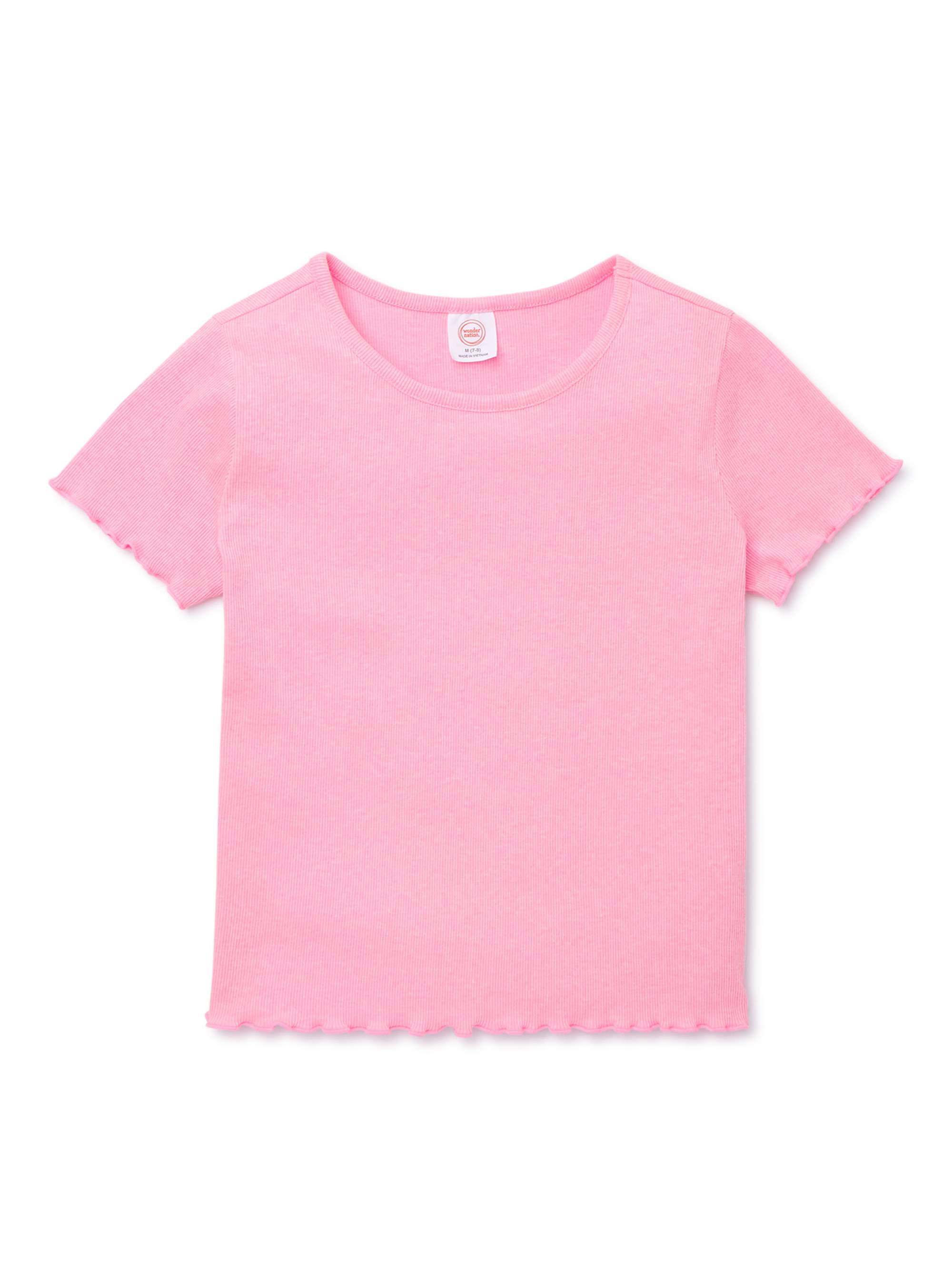 Wonder Nation Little Girls' & Big Girls' Knit Short Sleeve Rib T-Shirt