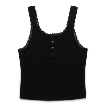 Wonder Nation Tween Girls Henley Tank Top with Lace Trim, Sizes 4-18