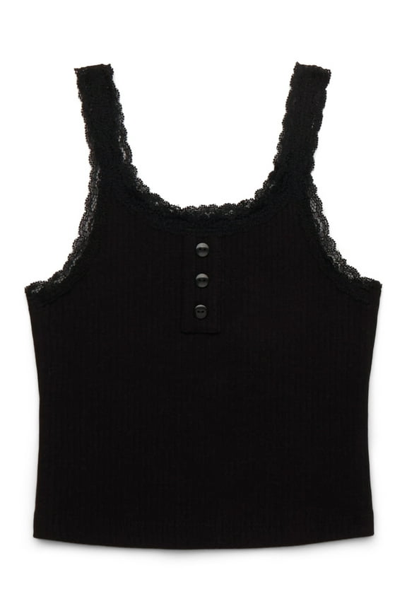 Tween Girls Henley Tank Top with Lace Trim, Sizes 4-18