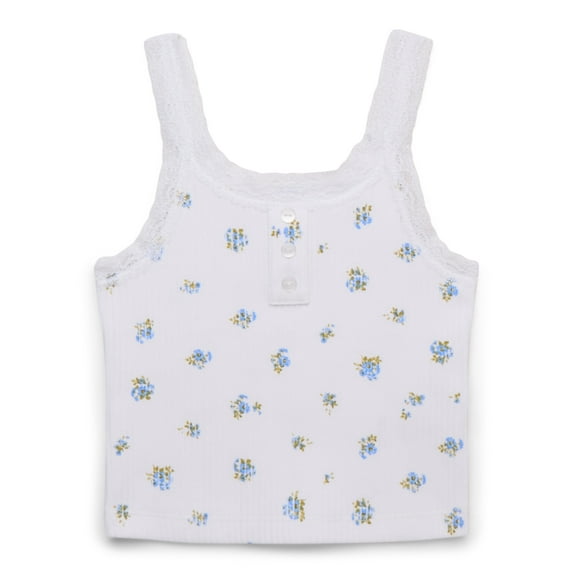 Wonder Nation Tween Girls Henley Tank Top with Lace Trim, Sizes 4-18