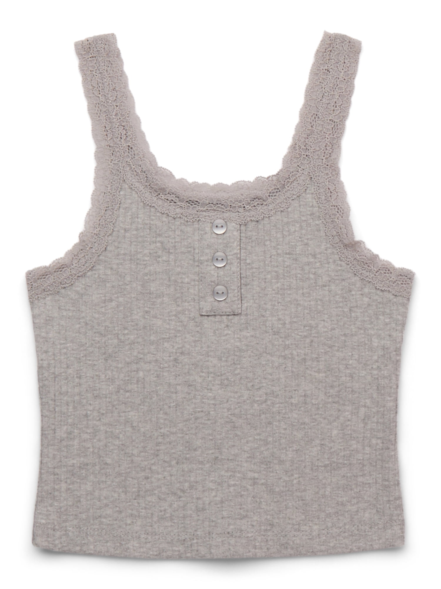 Wonder Nation Tween Girls Henley Tank Top with Lace Trim, Sizes 4-18
