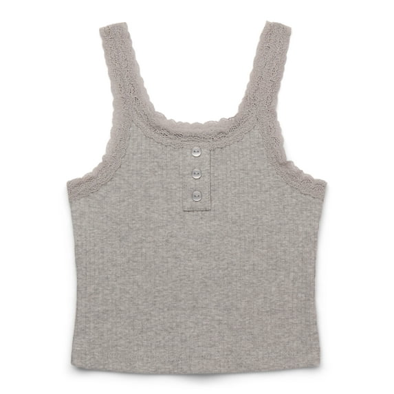 Wonder Nation Tween Girls Henley Tank Top with Lace Trim, Sizes 4-18