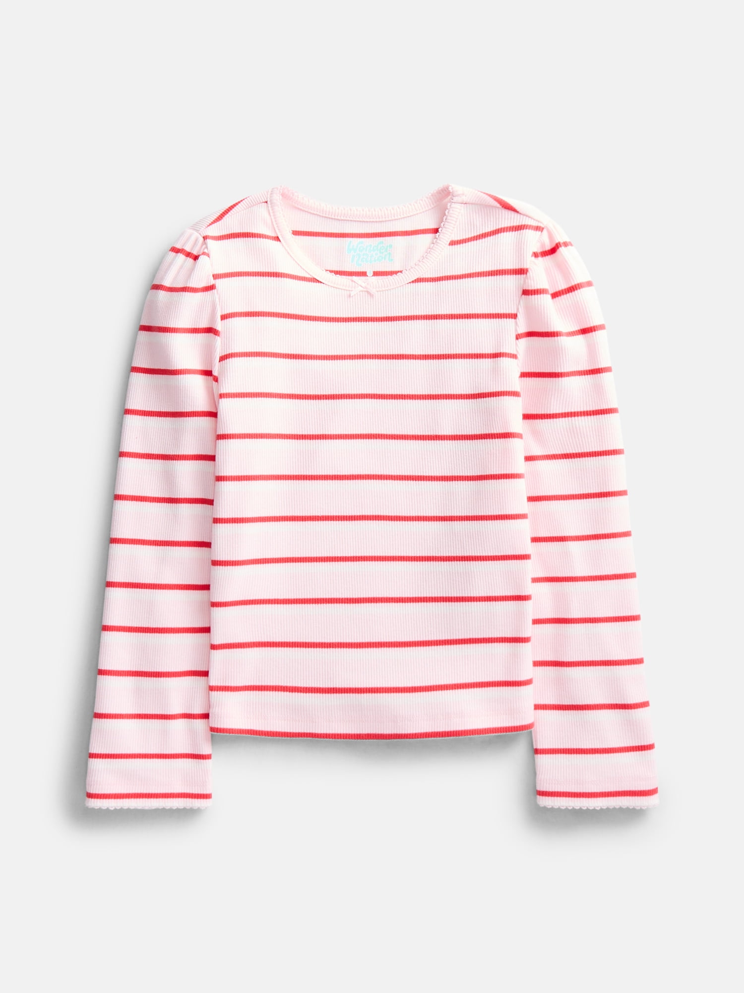 Wonder Nation Girls Crewneck Tee with Long Puff Sleeves, Sizes 4-10
