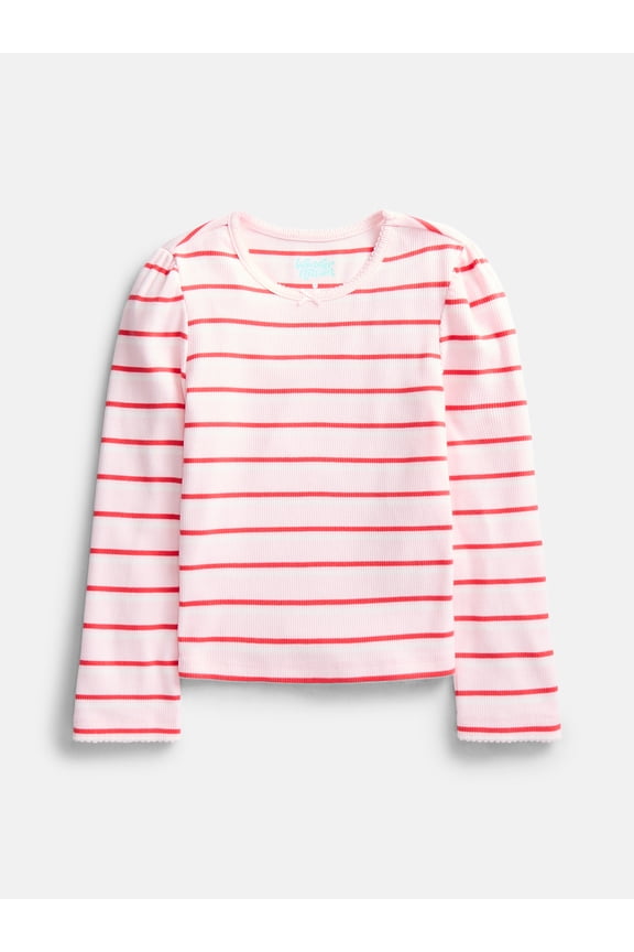 Girls Crewneck Tee with Long Puff Sleeves, Sizes 4-10