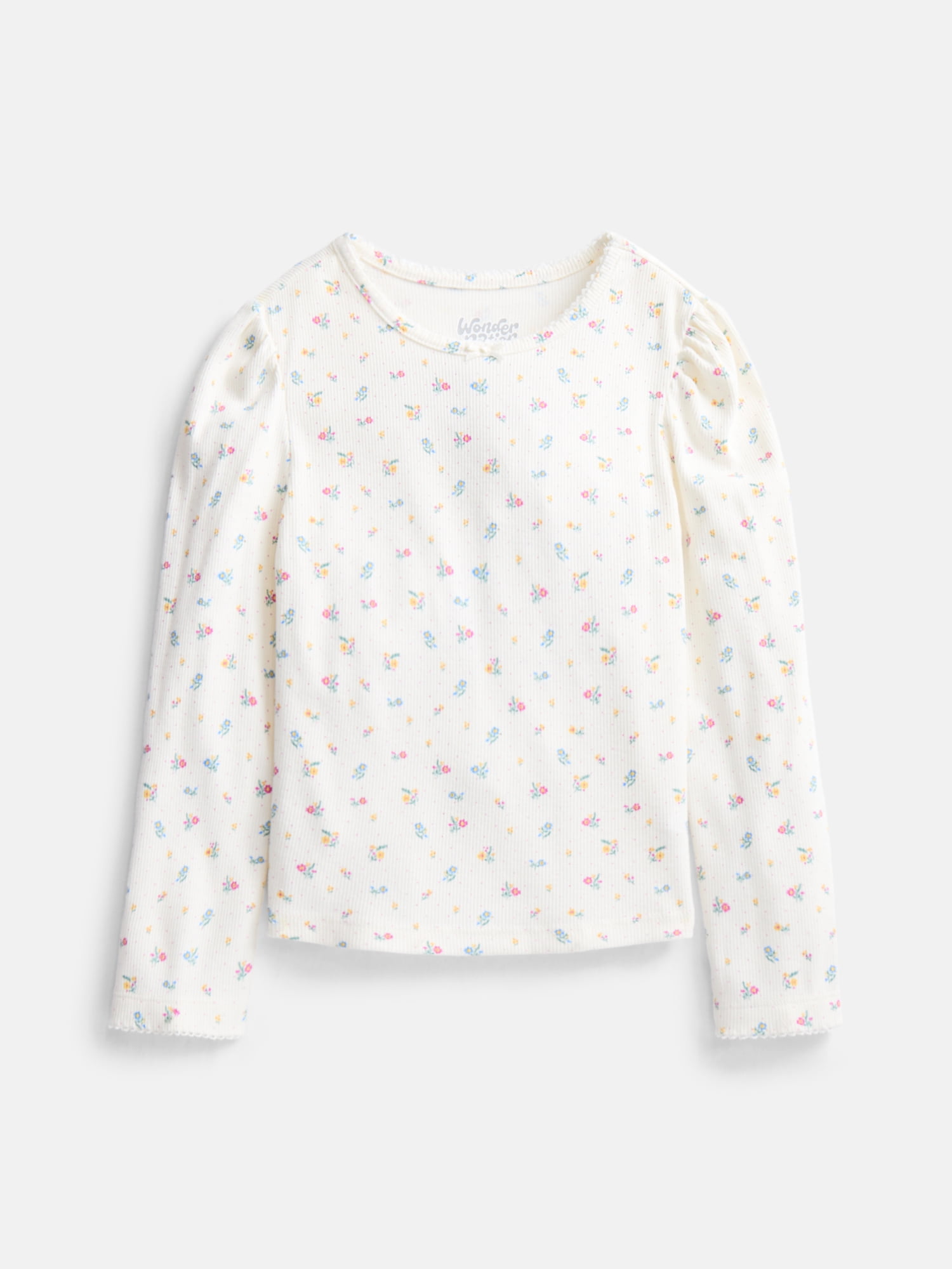 Wonder Nation Girls Crewneck Tee with Long Puff Sleeves, Sizes 4-10