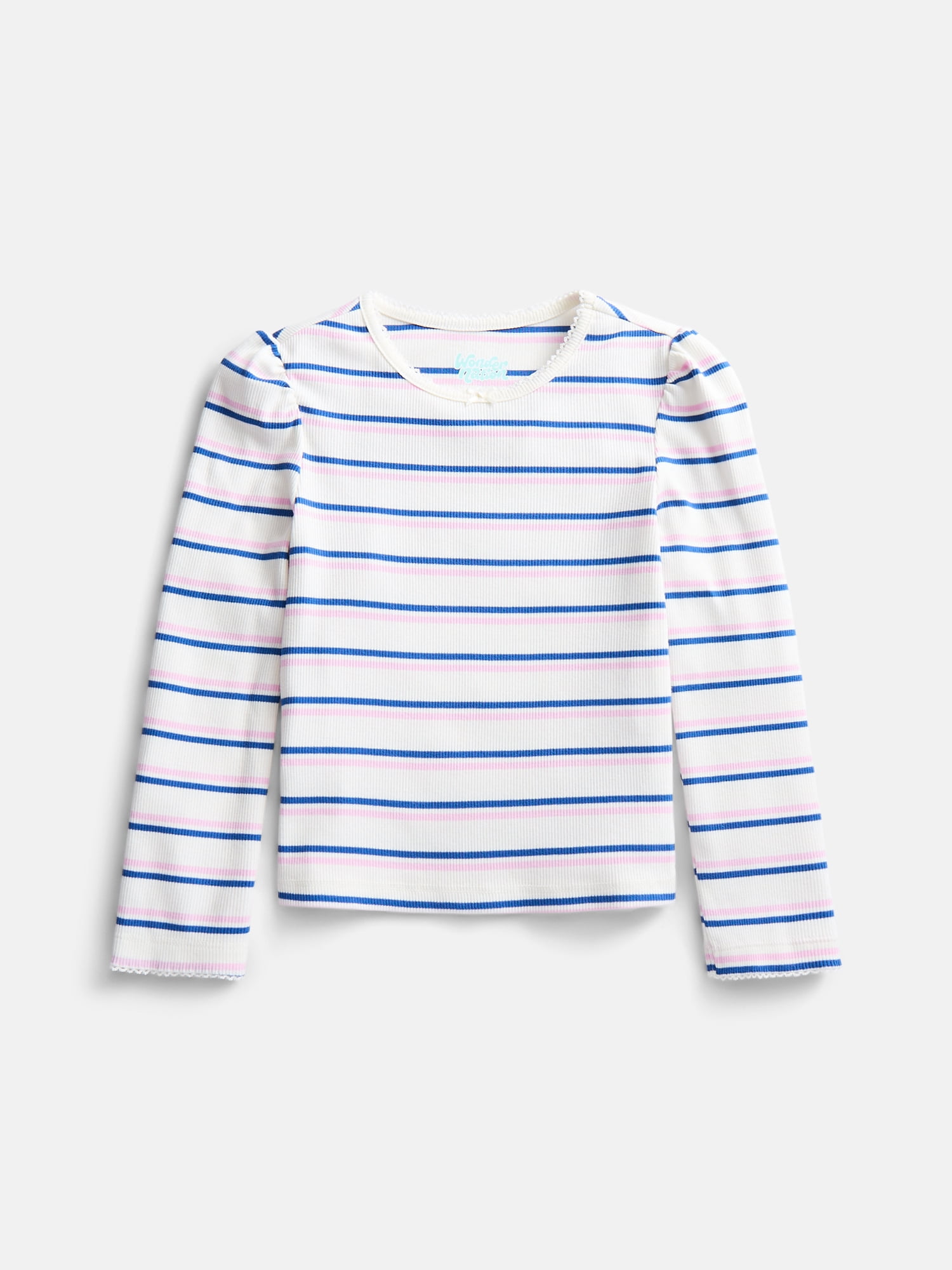 Wonder Nation Girls Crewneck Tee with Long Puff Sleeves, Sizes 4-10