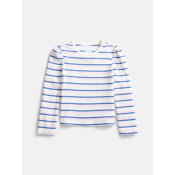 Wonder Nation Girls Crewneck Tee with Long Puff Sleeves, Sizes 4-10