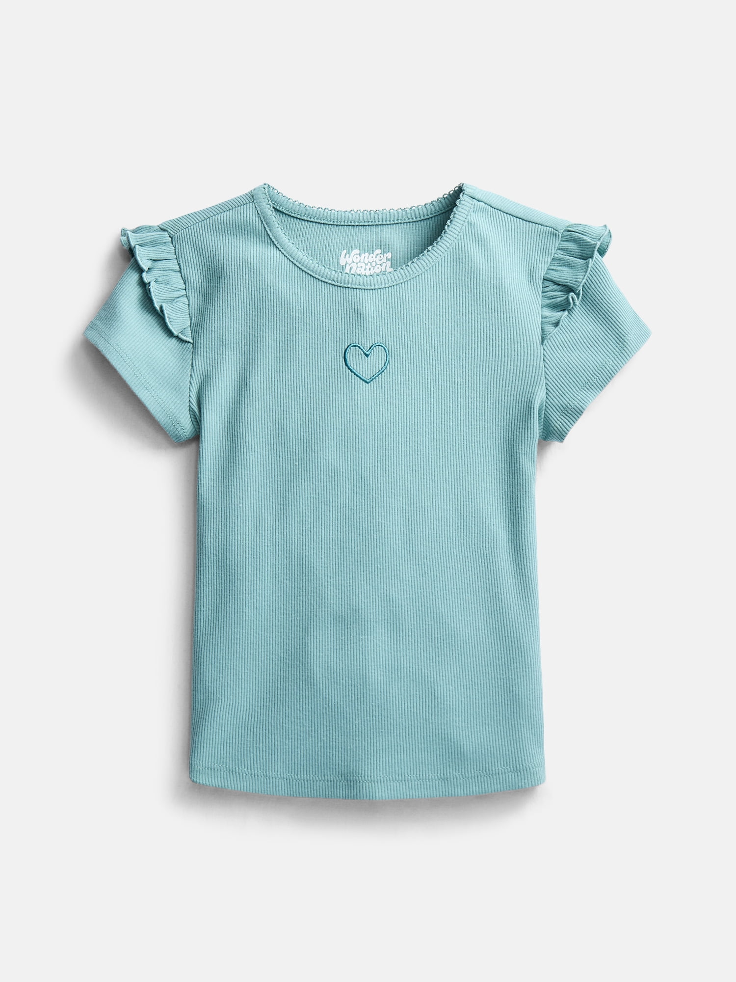 Wonder Nation Little Girls Baby Tee with Ruffle Sleeves, Sizes 4-10