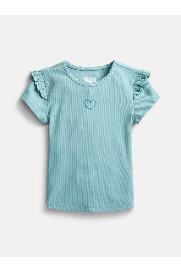 Little Girls Baby Tee with Ruffle Sleeves, Sizes 4-10