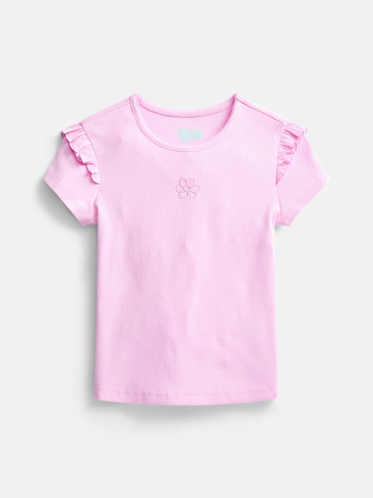 Wonder Nation Little Girls Baby Tee with Ruffle Sleeves, Sizes 4-10