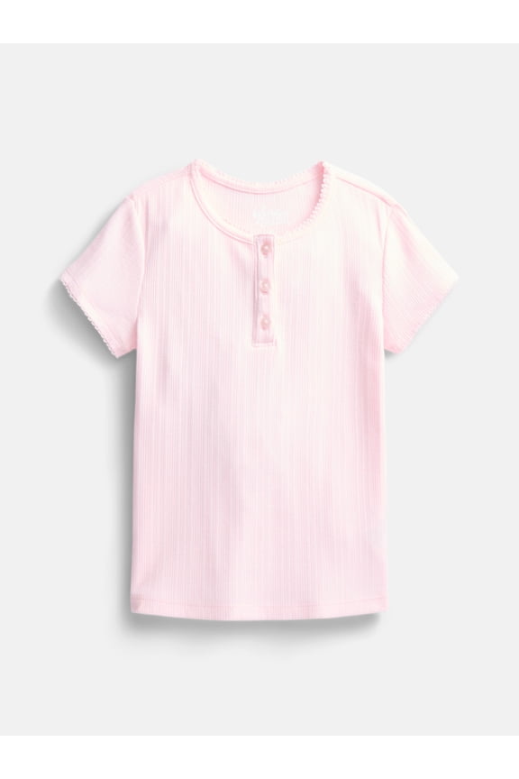 Girls Baby Henley Tee with Short Sleeves, Sizes 4-10