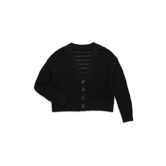 Wonder Nation Little Girls and Big Girls Cotton Pointelle Cardigan Sweater, Sizes 4-18