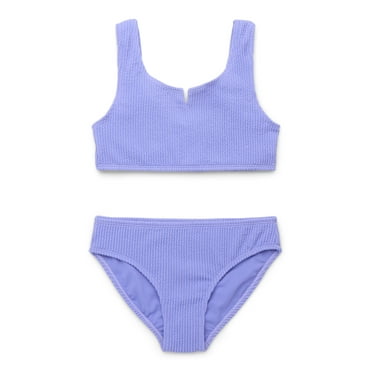 Wonder Nation Little Girls and Big Girls Scrunch Bikini Swimsuit with UPF 50+, 2-Piece, Sizes 4-18