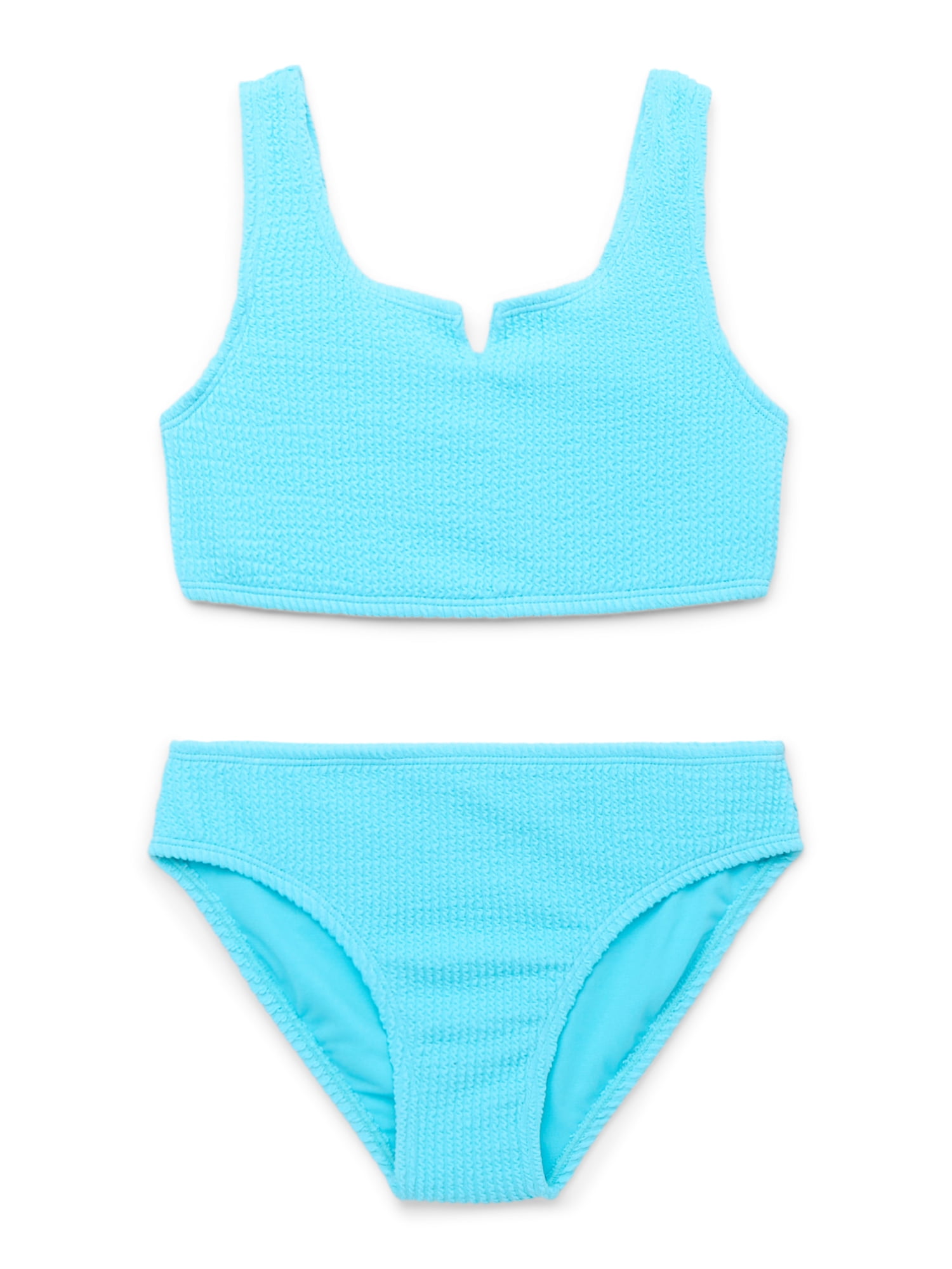 Wonder Nation Little Girls and Big Girls Scrunch Bikini Swimsuit with UPF 50+, 2-Piece, Sizes 4-18