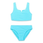 Wonder Nation Little Girls and Big Girls Scrunch Bikini Swimsuit with UPF 50+, 2-Piece, Sizes 4-18