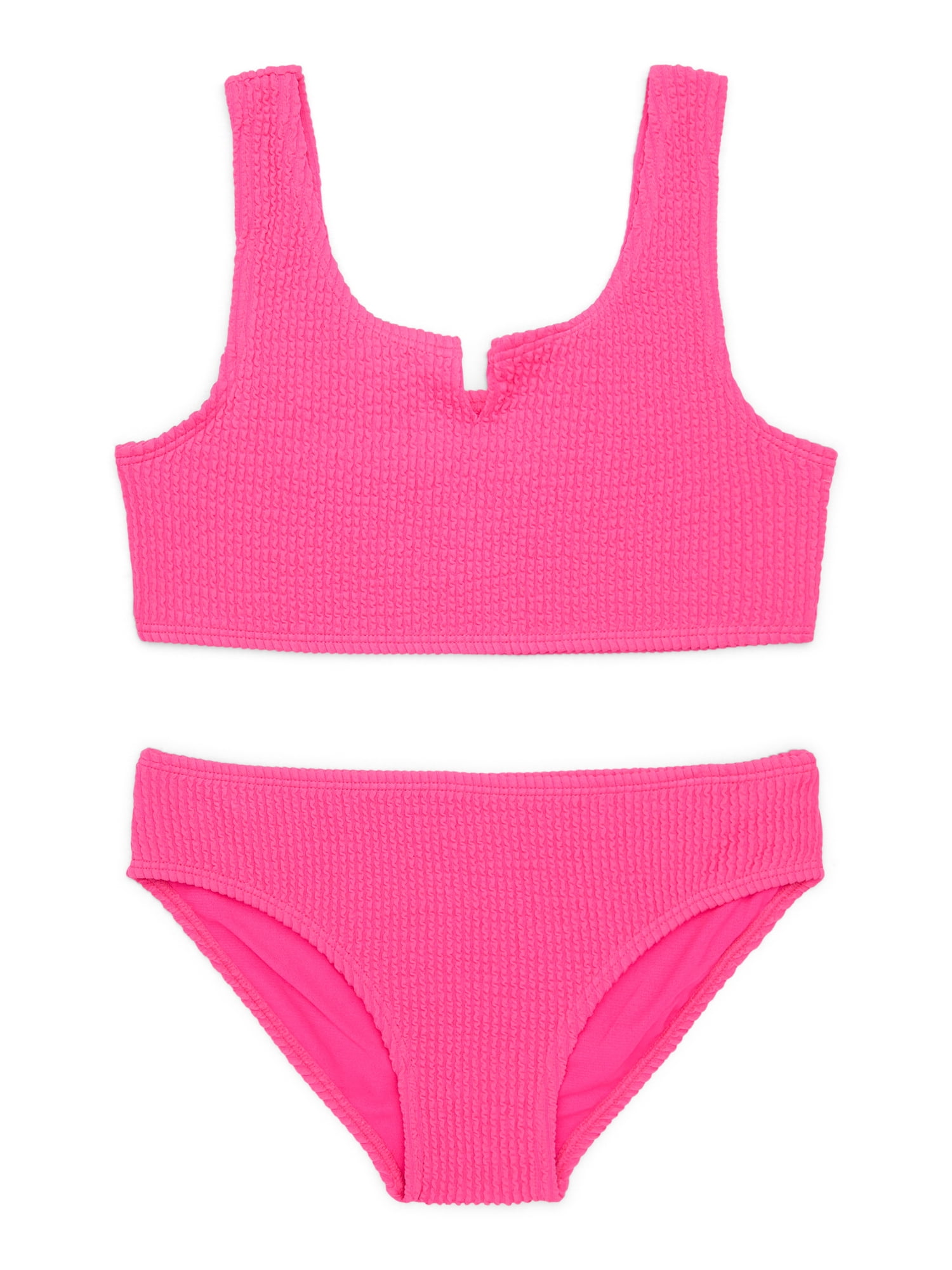 Wonder Nation Little Girls and Big Girls Scrunch Bikini Swimsuit with UPF 50+, 2-Piece, Sizes 4-18
