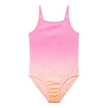 Wonder Nation Little and Big Girls Ribbed Ombre One Piece Swimsuit with UPF 50+, Sizes 4-18 & Plus
