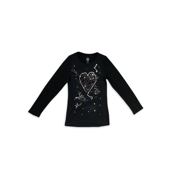 Wonder Nation Long Sleeve Embellished Graphic Regular T-Shirt (Little Girls or Big Girls) 1 Pack