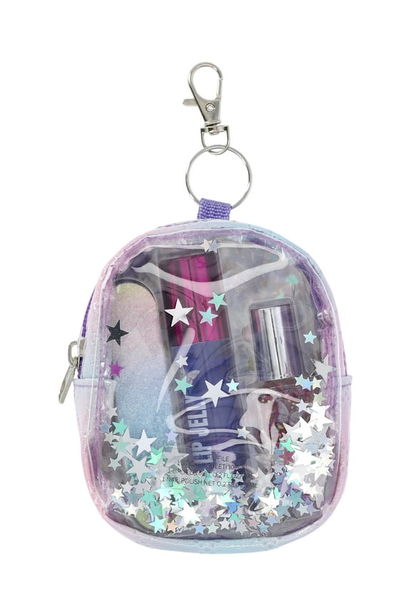 Micro Backpack Keychain with Beauty Accessories, 5-Piece Set, Purple