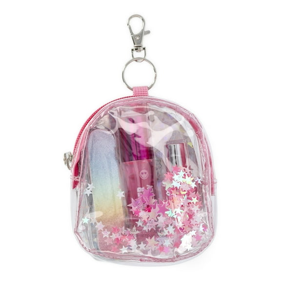 Wonder Nation Micro Backpack Keychain with Beauty Accessories, 5-Piece Set, Pink
