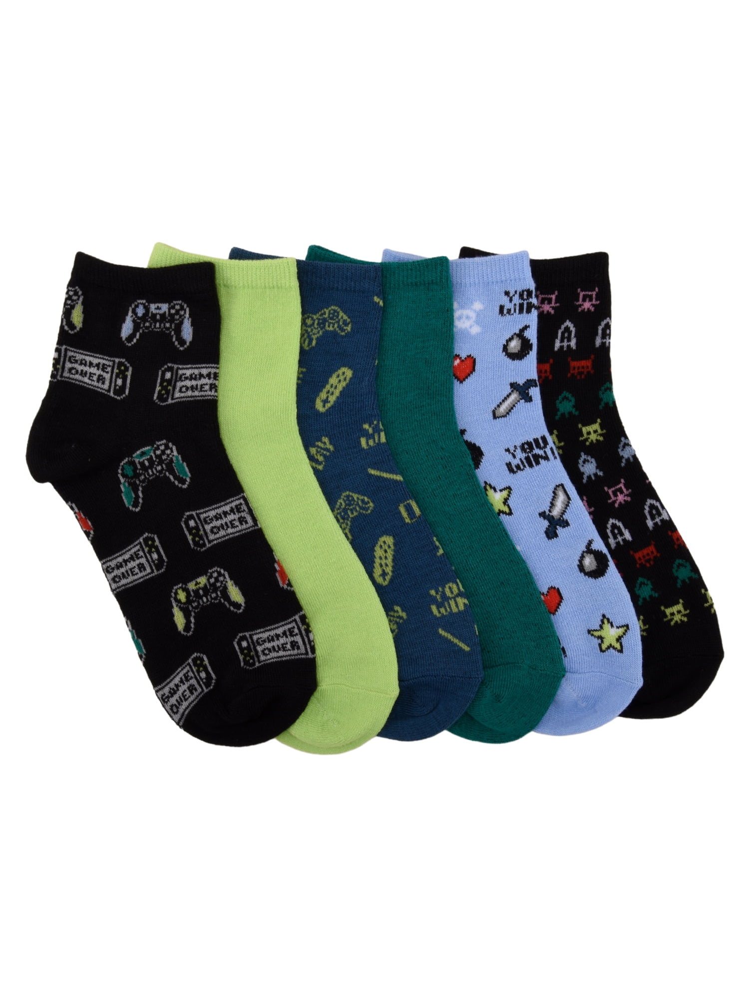 Wonder Nation Mid Crew Graphic Socks, 6-Pack Boys Shoe Size S (4-8.5) - L (3-9)