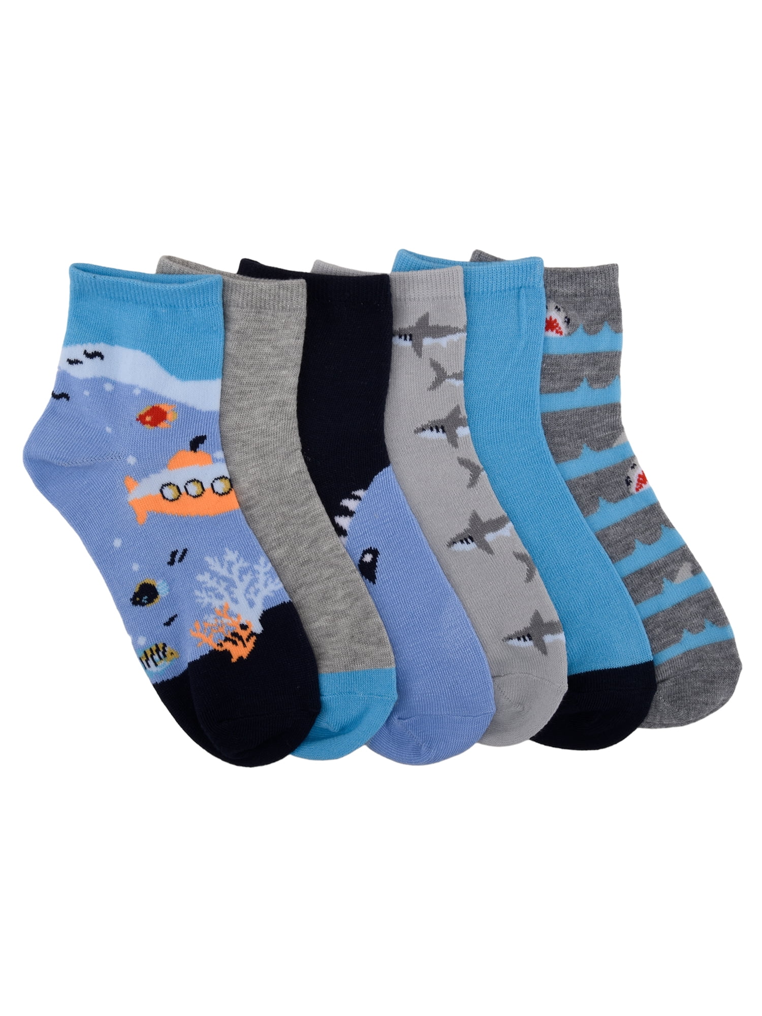 Wonder Nation Mid Crew Graphic Socks, 6-Pack Boys Shoe Size S (4-8.5) - L (3-9)