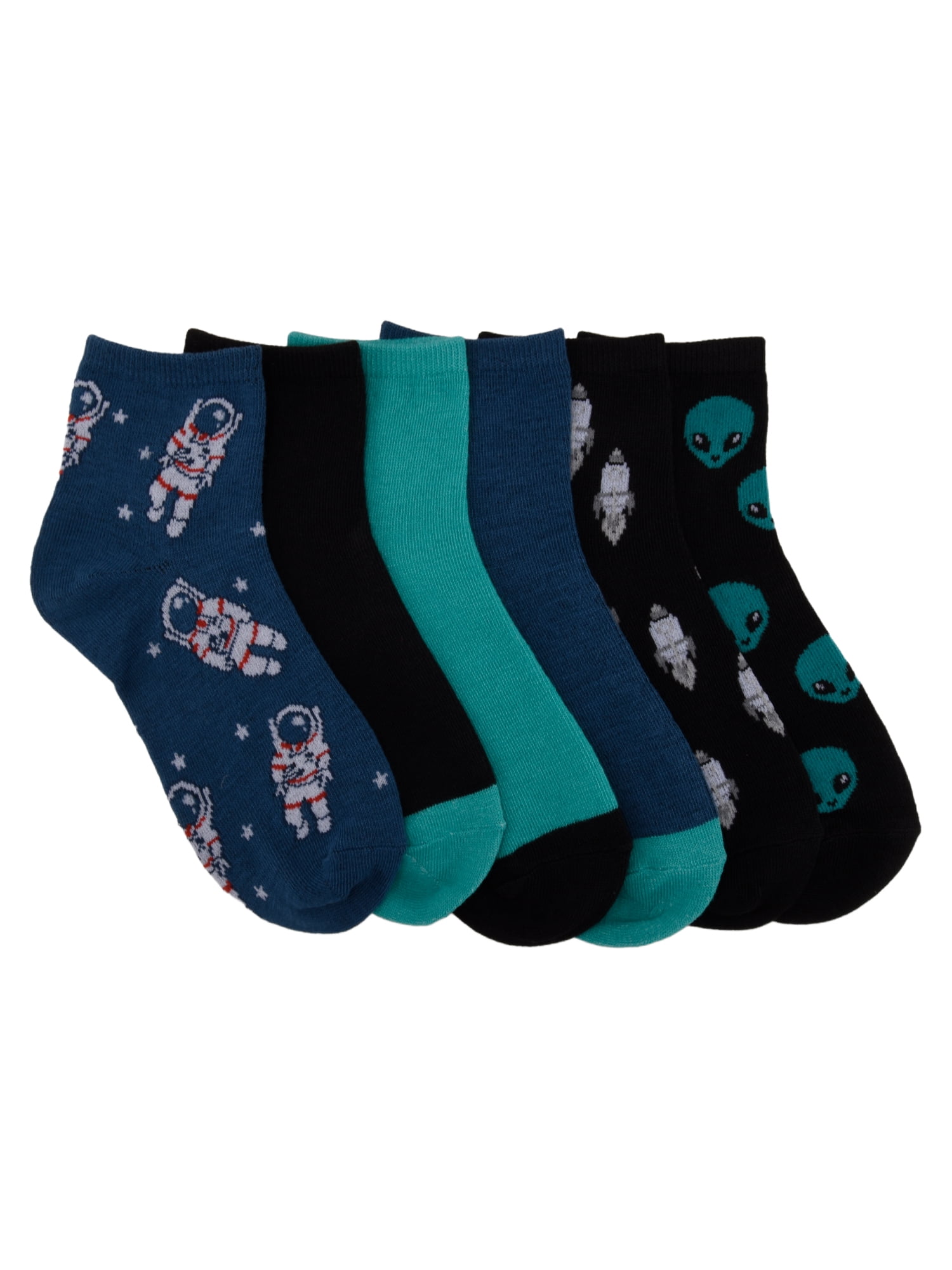 Wonder Nation Mid Crew Graphic Socks, 6-Pack Boys Shoe Size S (4-8.5) - L (3-9)