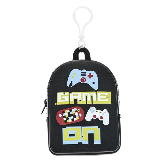 Wonder Nation Mini-Backpack Keychain/Bag Clip with Pouch, Black "Game On"