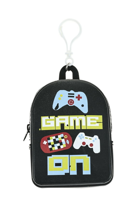 Mini-Backpack Keychain/Bag Clip with Pouch, Black "Game On"