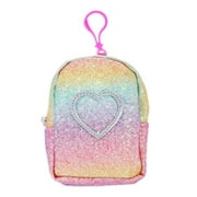 Wonder Nation Mini Rainbow Heart Backpack Keychain, Clip-on Coin Purse and Storage Pouch for Girls, Multicolor Pastels
