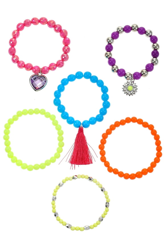 Multi-Colored Tassel Charm Bracelets 2.5" Diameter 6 Pack