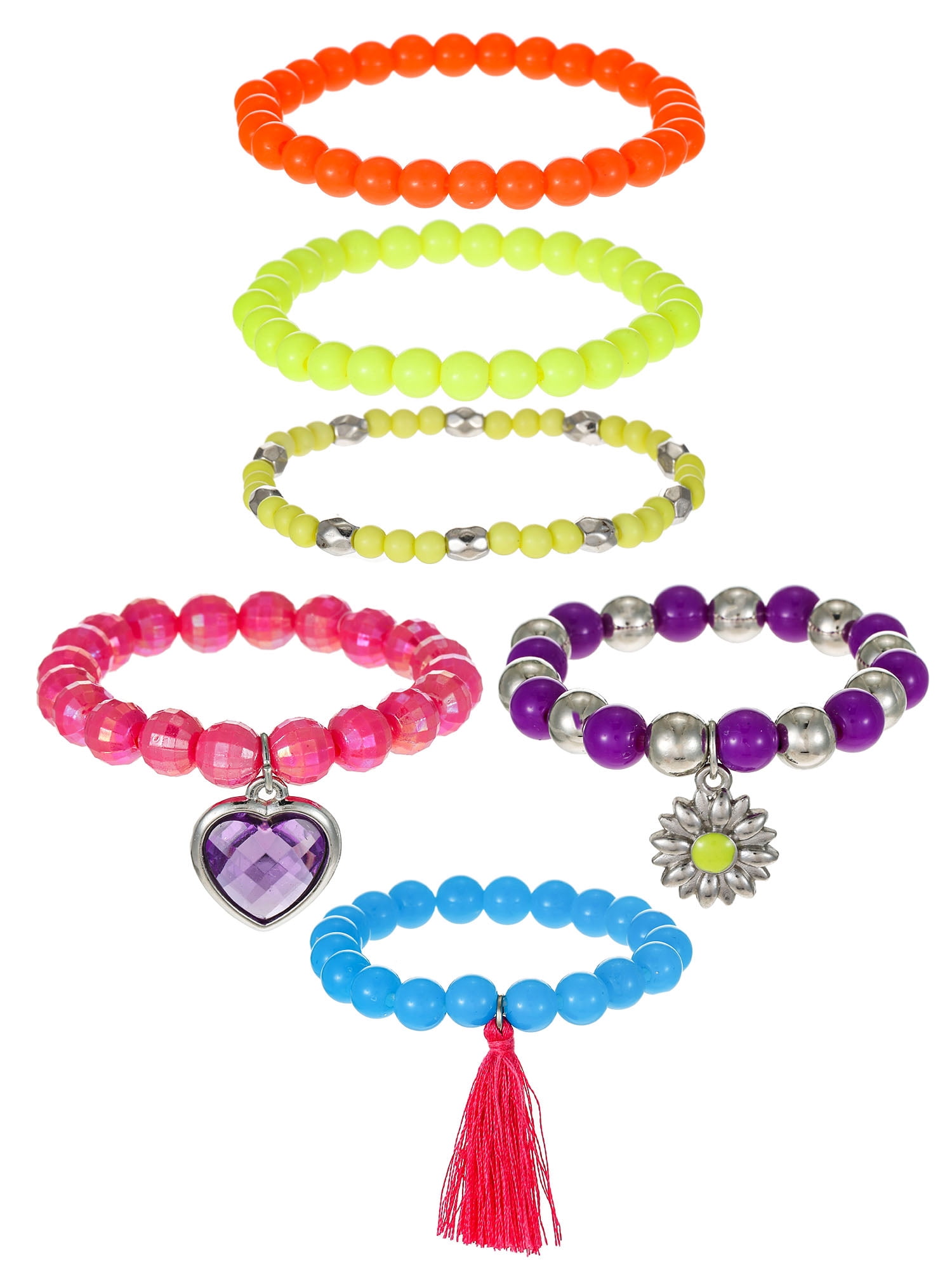 Wonder Nation Tassel Charm Bracelets, Multicolored, 6 Pack, 2.5 Inch Diameter