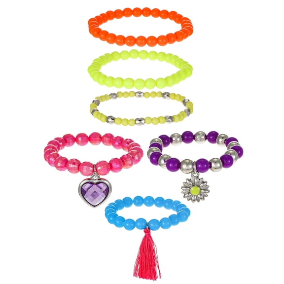 Wonder Nation Tassel Charm Bracelets, Multicolored, 6 Pack, 2.5 Inch Diameter