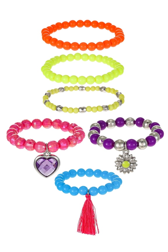 Tassel Charm Bracelets, Multicolored, 6 Pack, 2.5 Inch Diameter